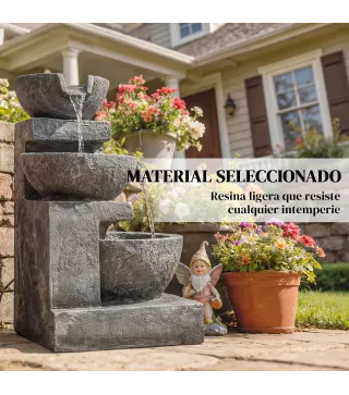 Fuente de Jardín con Iluminación LED y Bomba Fuente Decorativa en Cascada de 3 Niveles 40x37x61 cm Multicolor