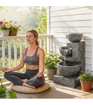 Fuente de Jardín con Iluminación LED y Bomba Fuente Decorativa en Cascada de 3 Niveles 40x37x61 cm Multicolor