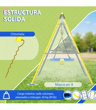 Columpio Infantil 4 en 1 con Columpio Nido e Individual Red para Escalar Canasta de Baloncesto Escalera Amarillo