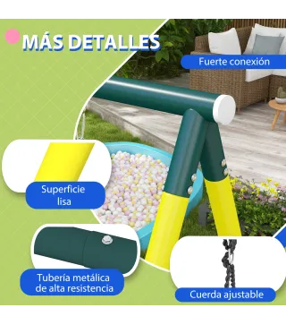 Columpio Infantil 4 en 1 con Columpio Nido e Individual Red para Escalar Canasta de Baloncesto Escalera Amarillo