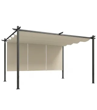 Pérgola de Jardín 4x3 m con Techo Retráctil 3 Laterales Enrollables UPF30+ Cenador de Jardín para Patio Exterior Beige
