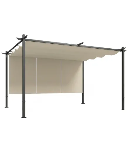 Pérgola de Jardín 4x3 m con Techo Retráctil 3 Laterales Enrollables UPF30+ Cenador de Jardín para Patio Exterior Beige