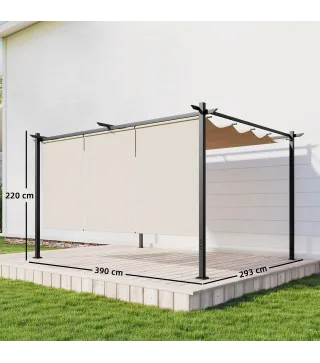 Pérgola de Jardín 4x3 m con Techo Retráctil 3 Laterales Enrollables UPF30+ Cenador de Jardín para Patio Exterior Beige