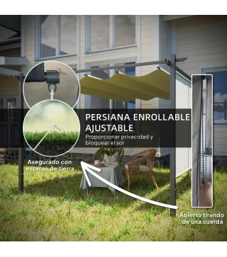 Pérgola de Jardín 4x3 m con Techo Retráctil 3 Laterales Enrollables UPF30+ Cenador de Jardín para Patio Exterior Beige