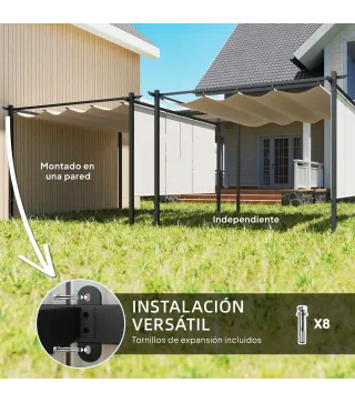 Pérgola de Jardín 4x3 m con Techo Retráctil 3 Laterales Enrollables UPF30+ Cenador de Jardín para Patio Exterior Beige