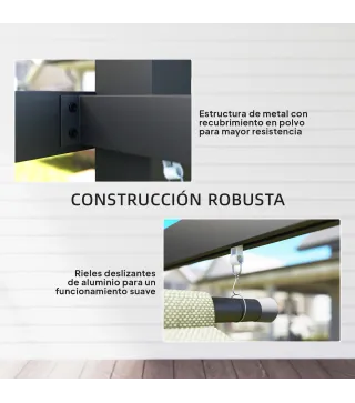 Pérgola de Jardín 4x3 m con Techo Retráctil 3 Laterales Enrollables UPF30+ Cenador de Jardín para Patio Exterior Beige