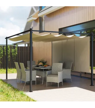 Pérgola de Jardín 4x3 m con Techo Retráctil 3 Laterales Enrollables UPF30+ Cenador de Jardín para Patio Exterior Beige
