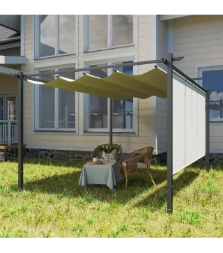 Pérgola de Jardín 4x3 m con Techo Retráctil 3 Laterales Enrollables UPF30+ Cenador de Jardín para Patio Exterior Beige