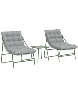 Conjunto de Jardín de 3 Piezas con 2 Sillas Lounge Mesa de Café y Cojines para Exterior Patio Balcón Gris Claro