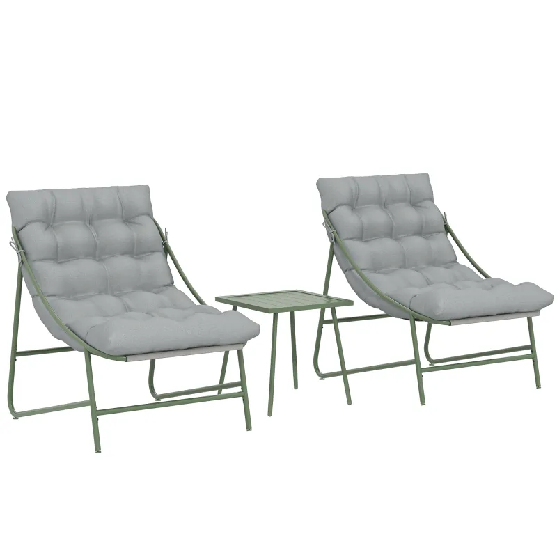 Conjunto de Jardín de 3 Piezas con 2 Sillas Lounge Mesa de Café y Cojines para Exterior Patio Balcón Gris Claro