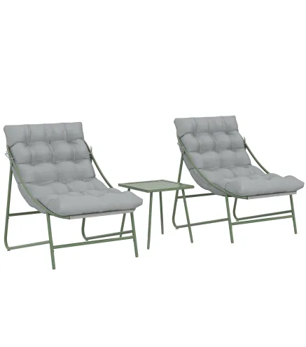 Conjunto de Jardín de 3 Piezas con 2 Sillas Lounge Mesa de Café y Cojines para Exterior Patio Balcón Gris Claro