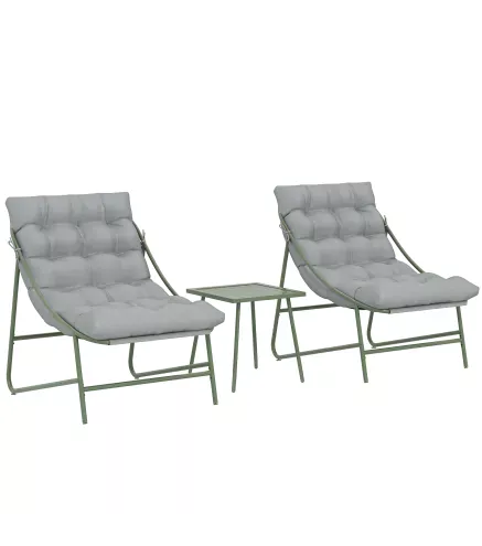 Conjunto de Jardín de 3 Piezas con 2 Sillas Lounge Mesa de Café y Cojines para Exterior Patio Balcón Gris Claro