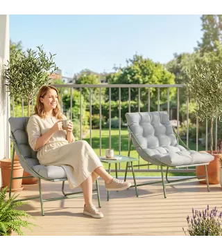 Conjunto de Jardín de 3 Piezas con 2 Sillas Lounge Mesa de Café y Cojines para Exterior Patio Balcón Gris Claro