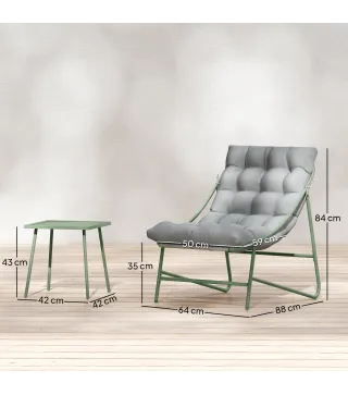 Conjunto de Jardín de 3 Piezas con 2 Sillas Lounge Mesa de Café y Cojines para Exterior Patio Balcón Gris Claro