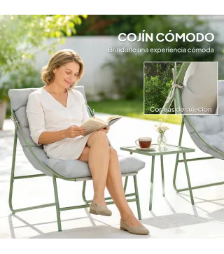 Conjunto de Jardín de 3 Piezas con 2 Sillas Lounge Mesa de Café y Cojines para Exterior Patio Balcón Gris Claro