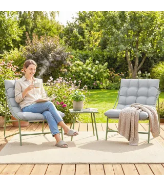 Conjunto de Jardín de 3 Piezas con 2 Sillas Lounge Mesa de Café y Cojines para Exterior Patio Balcón Gris Claro