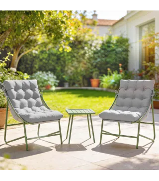 Conjunto de Jardín de 3 Piezas con 2 Sillas Lounge Mesa de Café y Cojines para Exterior Patio Balcón Gris Claro