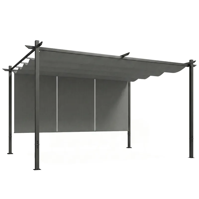 Pérgola de Jardín 4x3 m con Techo Retráctil 3 Laterales Enrollables UPF30+ Cenador de Jardín para Patio Exterior Gris