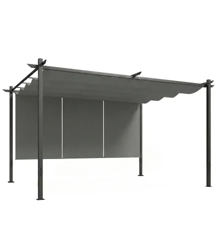 Pérgola de Jardín 4x3 m con Techo Retráctil 3 Laterales Enrollables UPF30+ Cenador de Jardín para Patio Exterior Gris