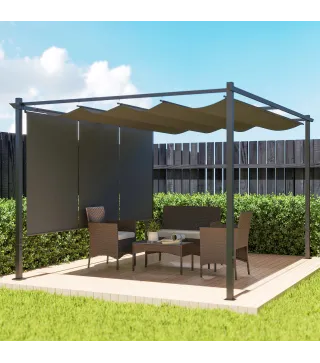 Pérgola de Jardín 4x3 m con Techo Retráctil 3 Laterales Enrollables UPF30+ Cenador de Jardín para Patio Exterior Gris