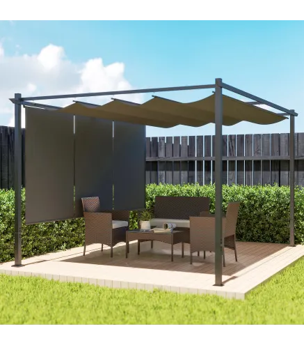 Pérgola de Jardín 4x3 m con Techo Retráctil 3 Laterales Enrollables UPF30+ Cenador de Jardín para Patio Exterior Gris