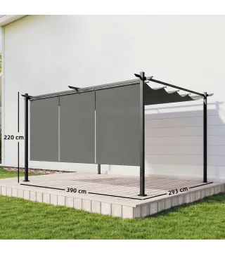 Pérgola de Jardín 4x3 m con Techo Retráctil 3 Laterales Enrollables UPF30+ Cenador de Jardín para Patio Exterior Gris