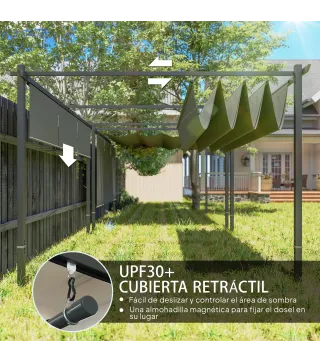 Pérgola de Jardín 4x3 m con Techo Retráctil 3 Laterales Enrollables UPF30+ Cenador de Jardín para Patio Exterior Gris