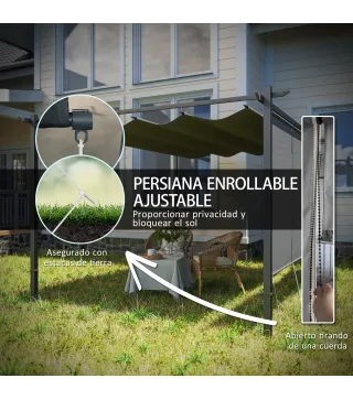 Pérgola de Jardín 4x3 m con Techo Retráctil 3 Laterales Enrollables UPF30+ Cenador de Jardín para Patio Exterior Gris