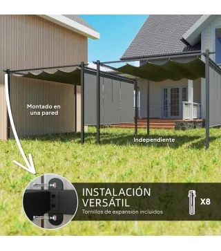Pérgola de Jardín 4x3 m con Techo Retráctil 3 Laterales Enrollables UPF30+ Cenador de Jardín para Patio Exterior Gris