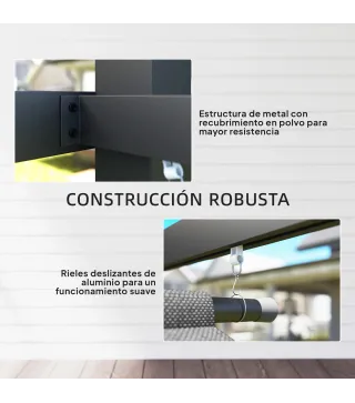 Pérgola de Jardín 4x3 m con Techo Retráctil 3 Laterales Enrollables UPF30+ Cenador de Jardín para Patio Exterior Gris