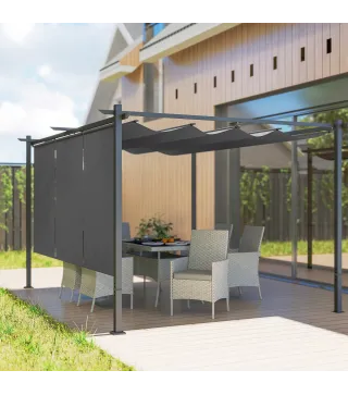 Pérgola de Jardín 4x3 m con Techo Retráctil 3 Laterales Enrollables UPF30+ Cenador de Jardín para Patio Exterior Gris