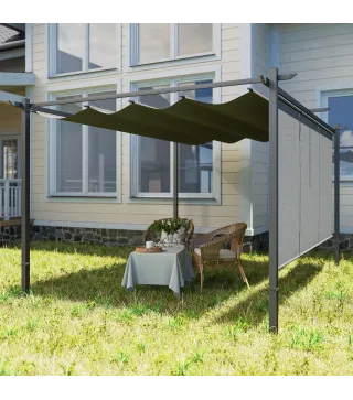 Pérgola de Jardín 4x3 m con Techo Retráctil 3 Laterales Enrollables UPF30+ Cenador de Jardín para Patio Exterior Gris
