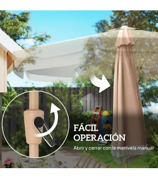 Sombrilla de Jardín Ø266x238 cm con Ángulo Ajustable Manivela y Toldo con Flecos Decorativos para Patio Terraza Caqui