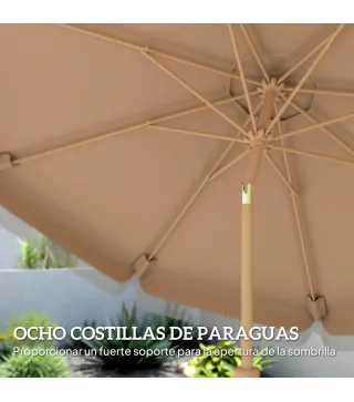 Sombrilla de Jardín Ø266x238 cm con Ángulo Ajustable Manivela y Toldo con Flecos Decorativos para Patio Terraza Caqui