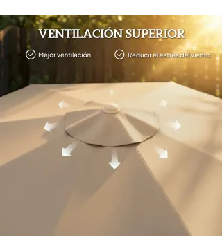 Sombrilla de Jardín Ø266x238 cm con Ángulo Ajustable Manivela y Toldo con Flecos Decorativos para Patio Terraza Caqui