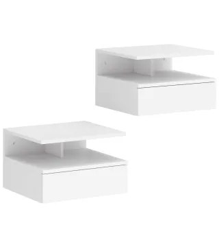 Juego de 2 Mesitas de Noche Flotantes con Cajón Montado en la Pared 35x32x22,5 cm Blanco