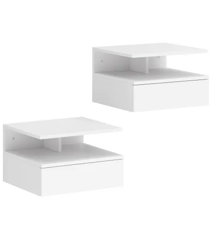 Juego de 2 Mesitas de Noche Flotantes con Cajón Montado en la Pared 35x32x22,5 cm Blanco