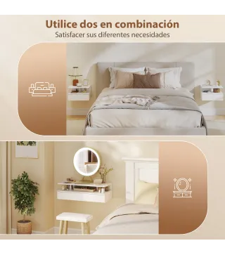 Juego de 2 Mesitas de Noche Flotantes con Cajón Montado en la Pared 35x32x22,5 cm Blanco