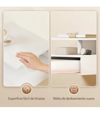 Juego de 2 Mesitas de Noche Flotantes con Cajón Montado en la Pared 35x32x22,5 cm Blanco