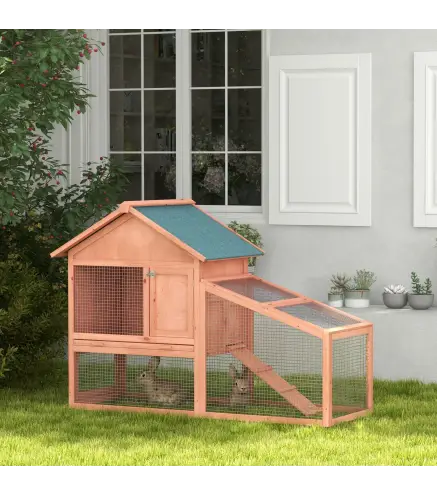 Conejera de Exterior Hecha de Madera Jaula para Conejos Dos Niveles con Techo Puerta y Ventana Bandeja Extraíble y Lavable Alta