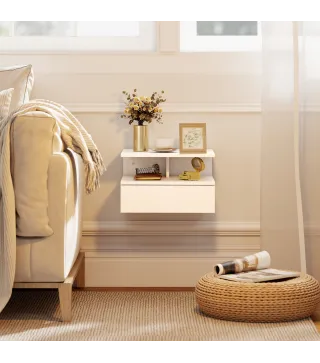 Juego de 2 Mesitas de Noche Flotantes con Cajón Montado en la Pared 35x32x22,5 cm Blanco