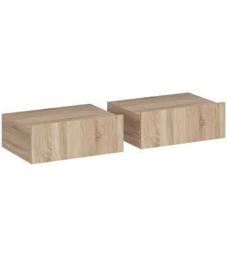 Set de 2 Mesillas de Noche de Pared Mesitas de Noche Flotantes con 1 Cajón para Dormitorio 40x30x15 cm Roble