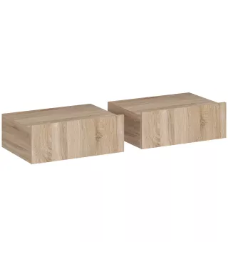 Set de 2 Mesillas de Noche de Pared Mesitas de Noche Flotantes con 1 Cajón para Dormitorio 40x30x15 cm Roble