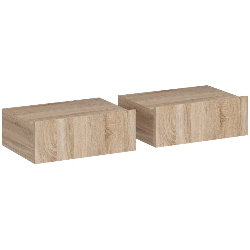 Set de 2 Mesillas de Noche de Pared Mesitas de Noche Flotantes con 1 Cajón para Dormitorio 40x30x15 cm Roble
