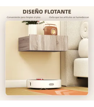 Set de 2 Mesillas de Noche de Pared Mesitas de Noche Flotantes con 1 Cajón para Dormitorio 40x30x15 cm Roble
