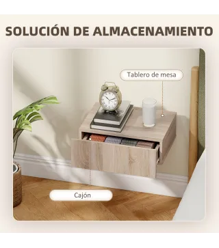Set de 2 Mesillas de Noche de Pared Mesitas de Noche Flotantes con 1 Cajón para Dormitorio 40x30x15 cm Roble