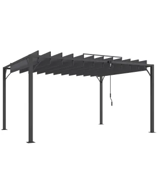 Pérgola de Jardín 3x4 m con Protección UPF 50+ Gazebo con Techo Ajustable Estructura de Aluminio para Exterior Gris