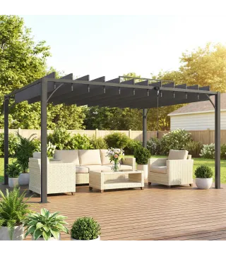 Pérgola de Jardín 3x4 m con Protección UPF 50+ Gazebo con Techo Ajustable Estructura de Aluminio para Exterior Gris
