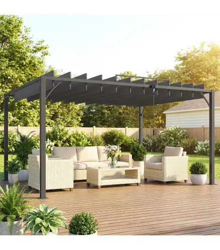 Pérgola de Jardín 3x4 m con Protección UPF 50+ Gazebo con Techo Ajustable Estructura de Aluminio para Exterior Gris