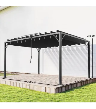 Pérgola de Jardín 3x4 m con Protección UPF 50+ Gazebo con Techo Ajustable Estructura de Aluminio para Exterior Gris